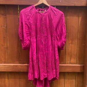 Free People Eyelet Pink Purple Tie Back Dress